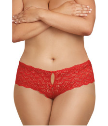Shorty rouge grande taille de dentelle ouvert et ajouré sur les fesses forme coeur - DG1442XRED